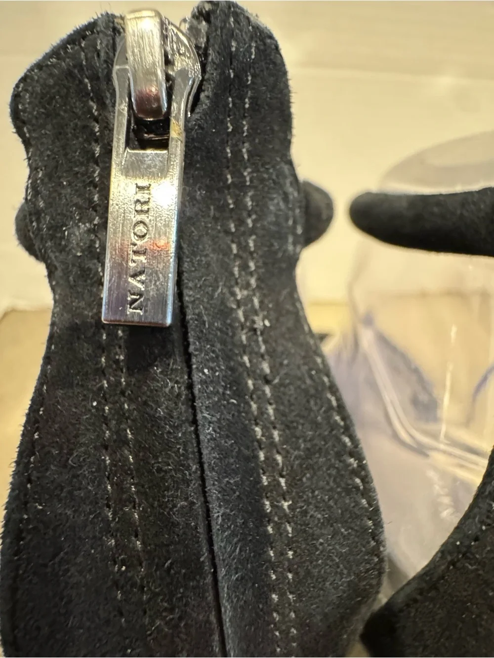 Natori Glow Nappa Leather Block Heel Black Sandals